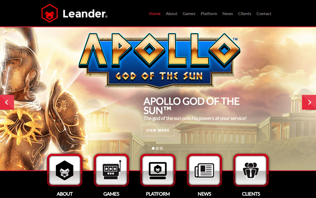 ゲームプロバイダー「Leander」の公式サイトイメージ画像